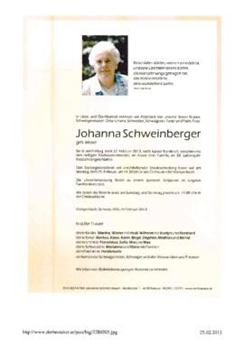 Schweinberger Johanna, geb. Moser, im 88. Lebensjahr