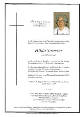 Strasser Hilda, geb. Schneeberger, im 91. Lebensjahr