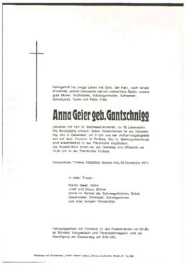 Geier Anna, geb. Gantschnigg, im 79. Lebensjahr