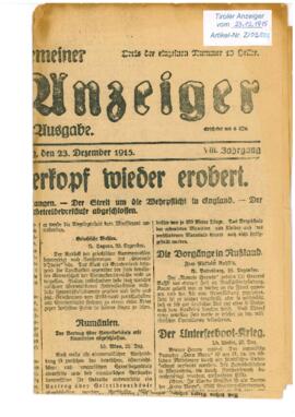 Allgemeiner Tiroler Anzeiger - Abendausgabe vom 23.Dezember 1915 - Original im Archivordner