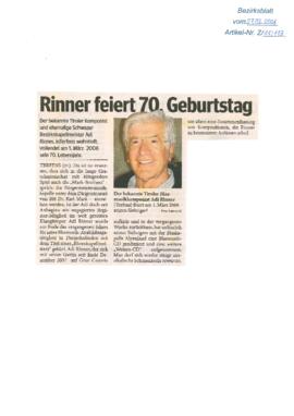 Adi Rinner feiert 70 Geburtstag
