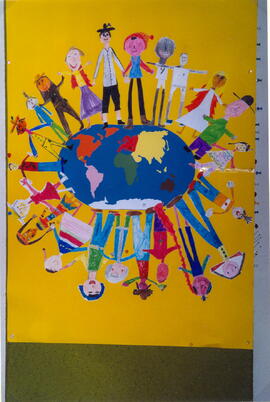Schulkinder teichnen die Zusammengehörigkeit der Welt