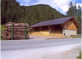 Bau der Lagerhalle für die Hackschnitzel im Frühjahr 1998.