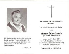 Anna Kirchmair, geb. Lörgetbohrer, im 84. Lebensjahr
