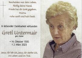 Gretl Untermair, geb. Huber, im 88. Lebensjahr