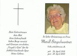 Maria Bürgschwentner, im 92. LebensjahrVolksschullehrerin in Wiesing