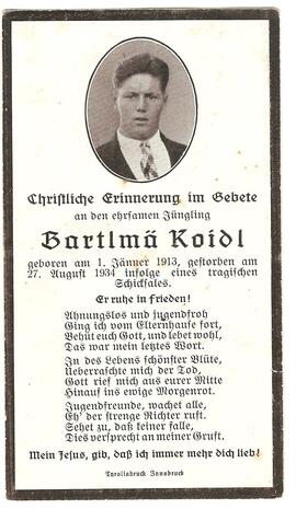 Bartlmä Koidl, im 22. Lebensjahr