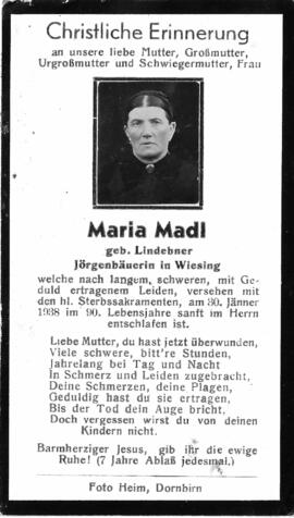 Maria Madl, geb. Lindebner, im 90. Lebensjahr