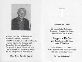 Augusta Kofler, geb. Prantl, verw. Pirchner, vlg. Weberlgusti, im 87. Lebensjahr