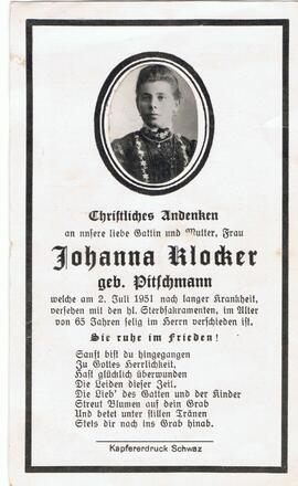 Johanna Klocker, geb. Pitschmann, im 65. Lebensjahr