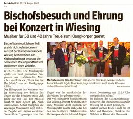 Bischofsbesuch und Ehrung bei Konzert in Wiesing