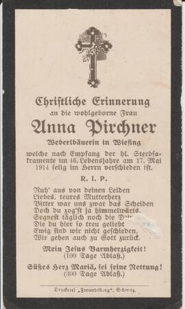 Anna Pirchner, Weberlbäuerin, im 46. Lebensjahr