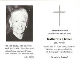 Katharina Ortner, geb. Winner, im 85. Lebensjahr