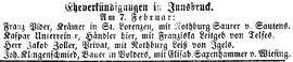 Eheverkündigung in Innsbruck: Joh. Klingenschmied, Bauer in Volders mit Elisab. Saxenhammer v. Wi...