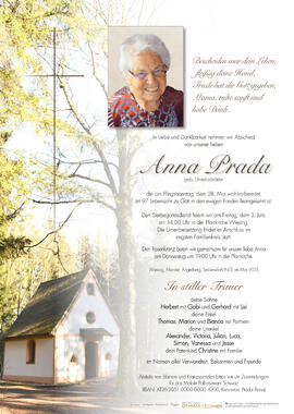 Anna Prada, geb. Unterladstätter, im 97. Lebensjahr