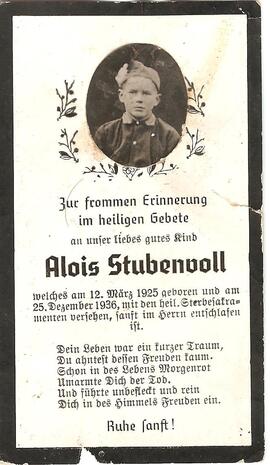 Alois Stubenvoll, im 12. Lebensjahr
