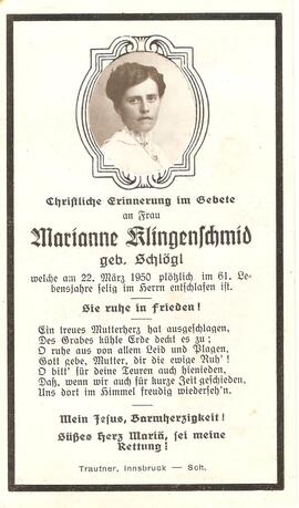 Marianne Klingenschmid, geb. Schlögl, im 61. Lebensjahr