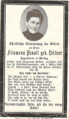 Filomena Prantl, geb. Leitner, Bäuerin beim Egger, im 51. Lebensjahr