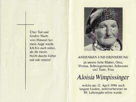 Aloisia Wimpissinger, im 89. Lebensjahr