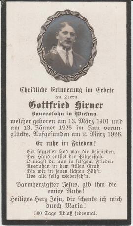 Gottfried Hirner, im Inn verunglückt, im 25. Lebensjahr
