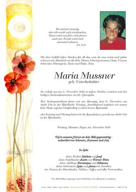Maria Mussner, geb. Unterladstätter, im 95. Lebensjahr