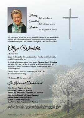 Olga Winkler, geb. Kirchmayr, vlg. Koanzer Olga, im 90. Lebensjahr