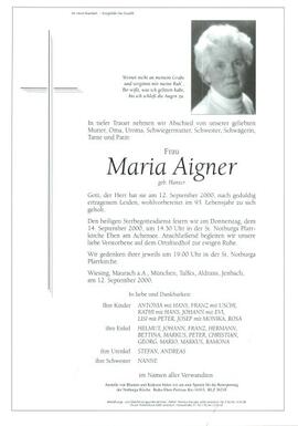 Maria Aigner, geb. Hanser, im 93. Lebensjahr
