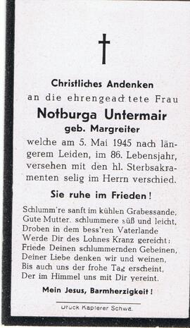 Notburga Untermair, geb. Margreiter, im 86. Lebensjahr