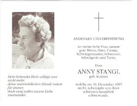 Anny Stangl, geb. Kuttner, im 81. Lebensjahr
