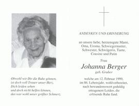 Johanna Berger, geb. Gruber, im 86. Lebensjahr