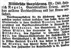 Anerkennungsdekret für die Förderung der Kriegsanleihe an Gemeinderat Johann Pichler in Wiesing v...