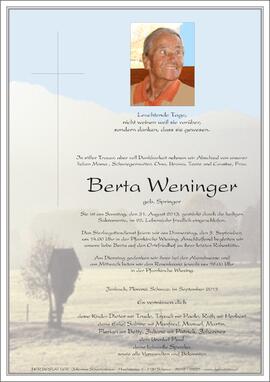 Berta Weninger, geb. Springer, im 92 Lebensjahr