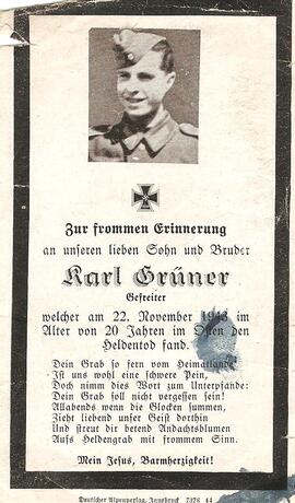 Karl Grüner, im 20. Lebensjahr