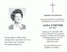 Anna Furtner, geb. Mayr, im 69. Lebensjahr