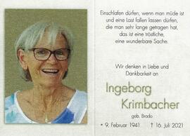 Ingeborg Krimbacher, geb. Brado, im 61. Lebensjahr