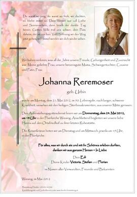 Johanna Reremoser, geb. Urbin, im 50. Lebensjahr