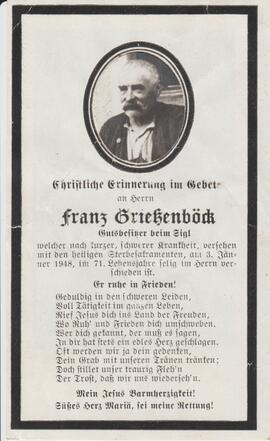 Franz Grießenböck, Besitzer beim Sigl, im 71. Lebensjahr