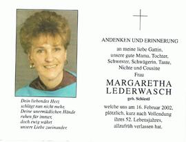 Margaretha Lederwasch, geb. Schiestl, im 53. LJ,