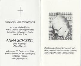 Anna Schiestl, geb. Kirchmair, vlg. Nazn-Nannei, im 84. Lebensjahr