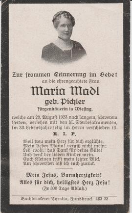 Maria Madl, geb. Pichler, Jörgenbäuerin, im 33. Lebensjahr