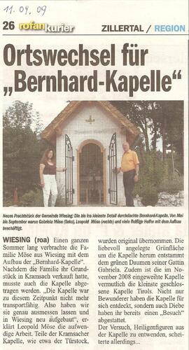 Ortswechsel für Bernhard-Kapelle