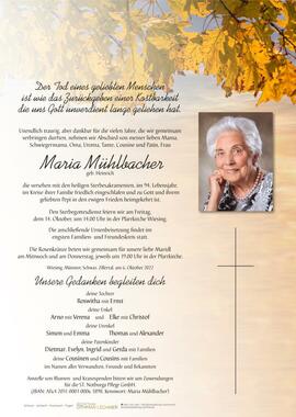 Maria Mühlbacher, geb. Heinrich, im 94. Lebensjahr