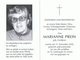 Marianne Prein, geb. Greiderer, im 76. Lebensjahr