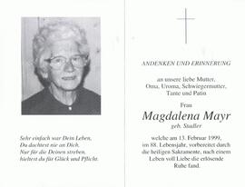 Magdalena Mayr, geb. Stadler, im 88. Lebensjahr