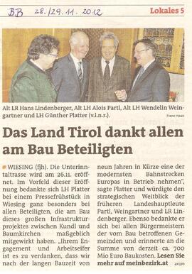 Das Land Tirol dankt allen am Bau Beteiligten