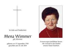 Philomena (Mena) Wimmer, geb. Klammer, im 84. Lebensjahr