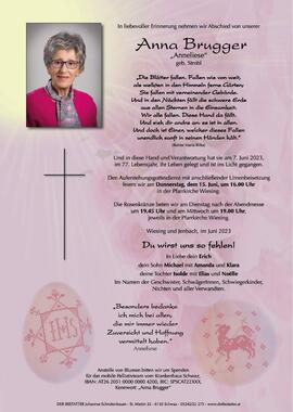 Anna Brugger, geb. Strobl, im 77. Lebensjahr