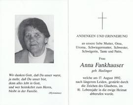 Anna Fankhauser, geb. Haslinger, im 81. Lebensjahr