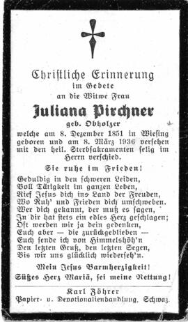 Juliana Pirchner, geb. Obholzer, im 85. Lebensjahr