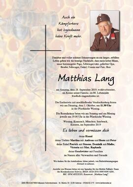 Matthias Lang, im 86. Lebensjahr